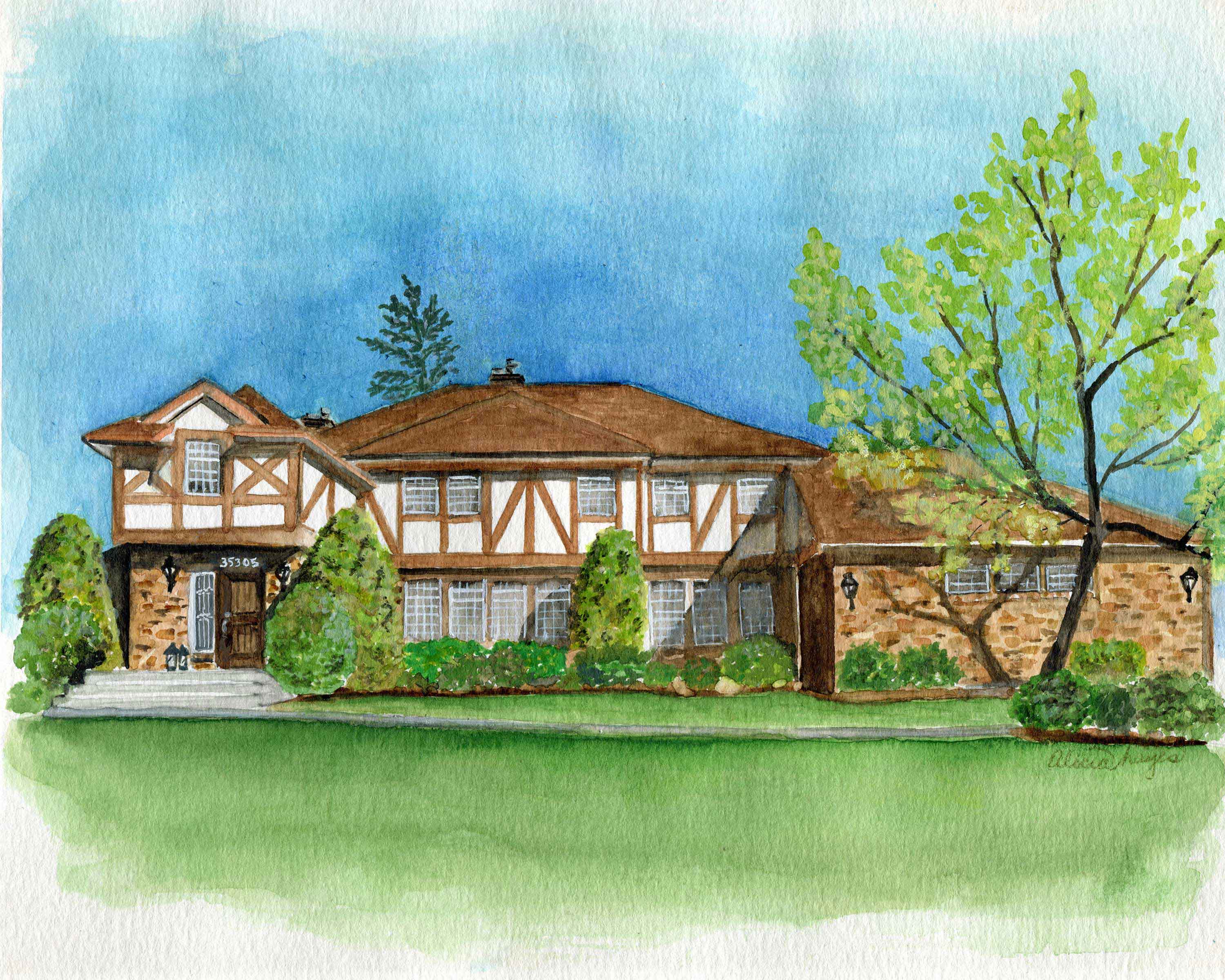 Custom Watercolor House Portrait from Photo – Hand Painted Personalized Home Art